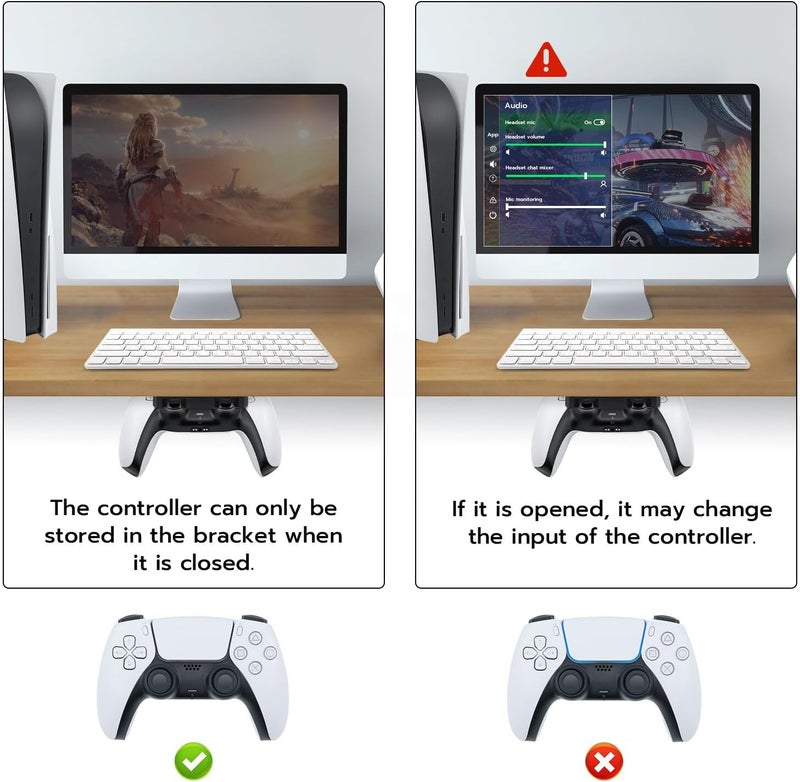 Mcbazel Under Desk Mount for PS5/PS4 Controller, Table Stand Holder Compatible with PlayStation 5/4 Controller - Black - Image 3